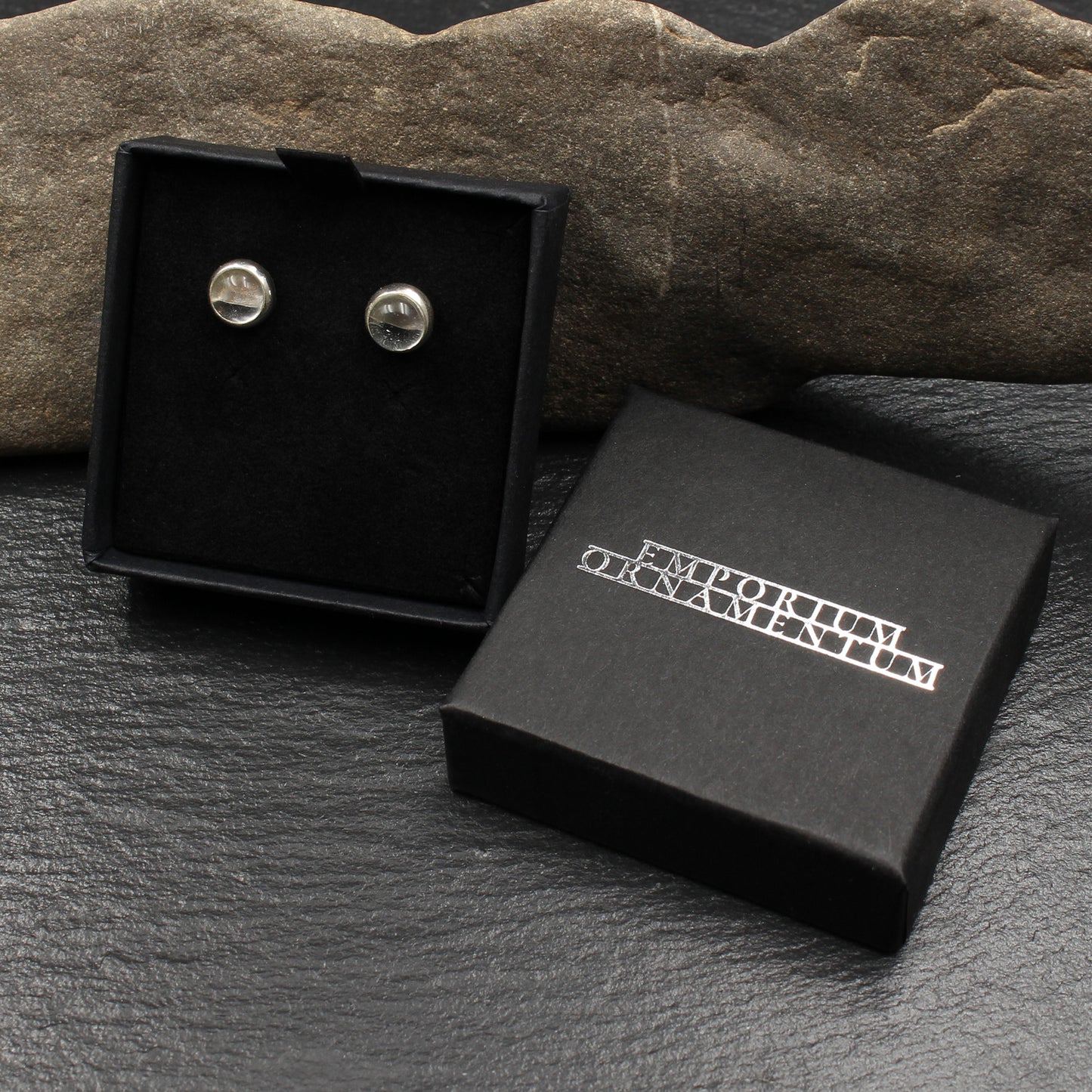 Rock crystal silver ear studs- Cabochon