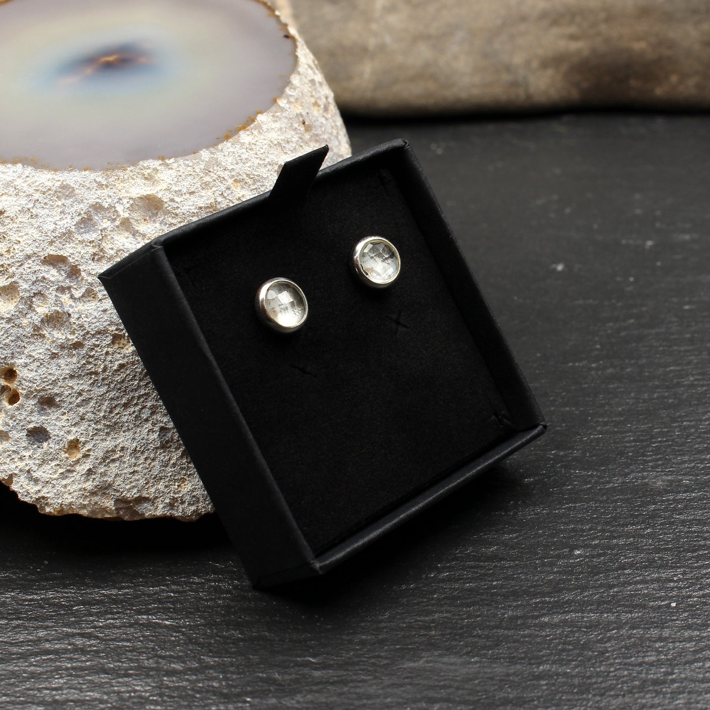 Rock crystal silver ear studs- faceted