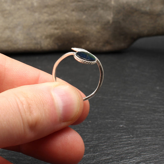 Finnish Spectrolite Leaf Sterling Silver Ring (Adjustable)