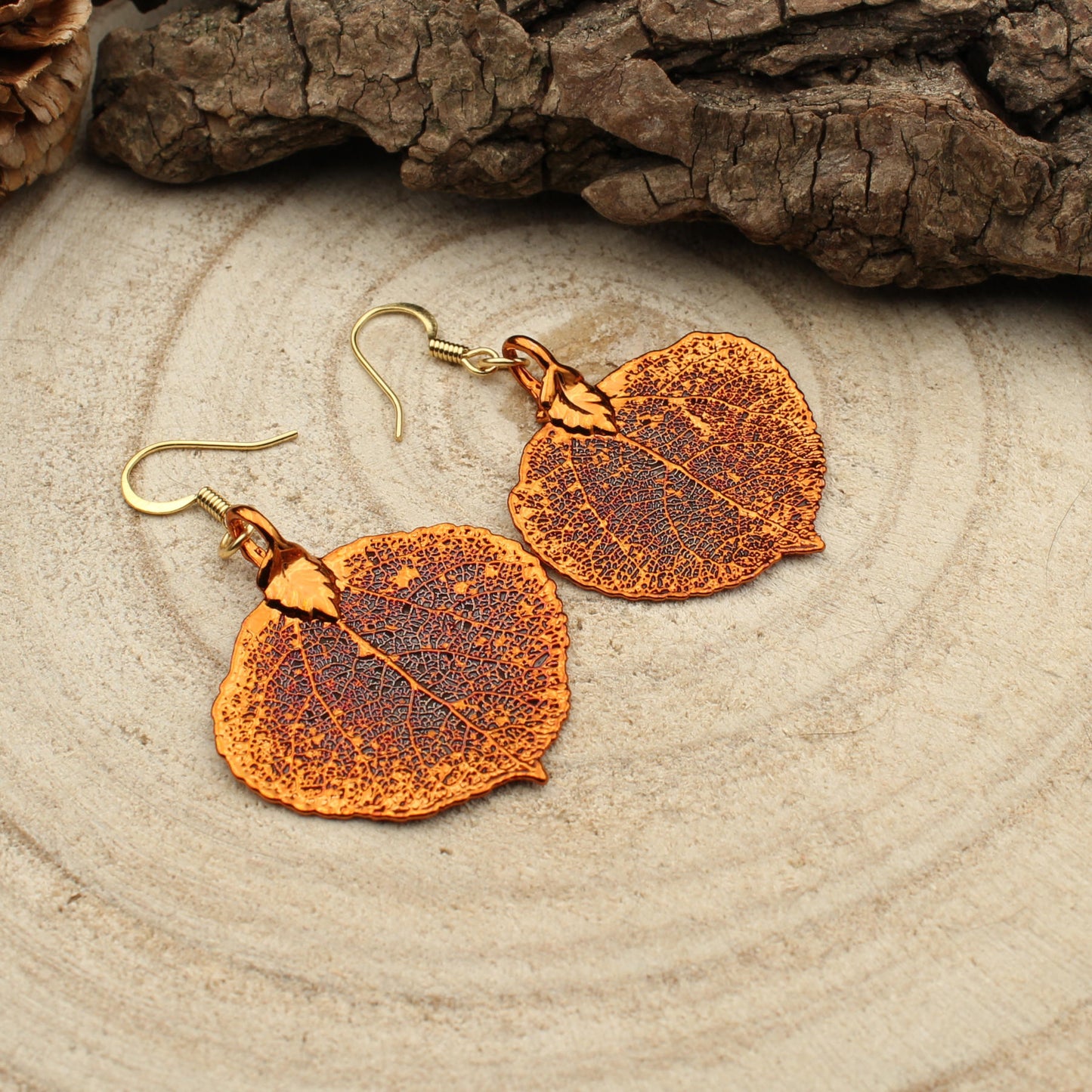 Aspenblatt Ohrringe verkupfert
