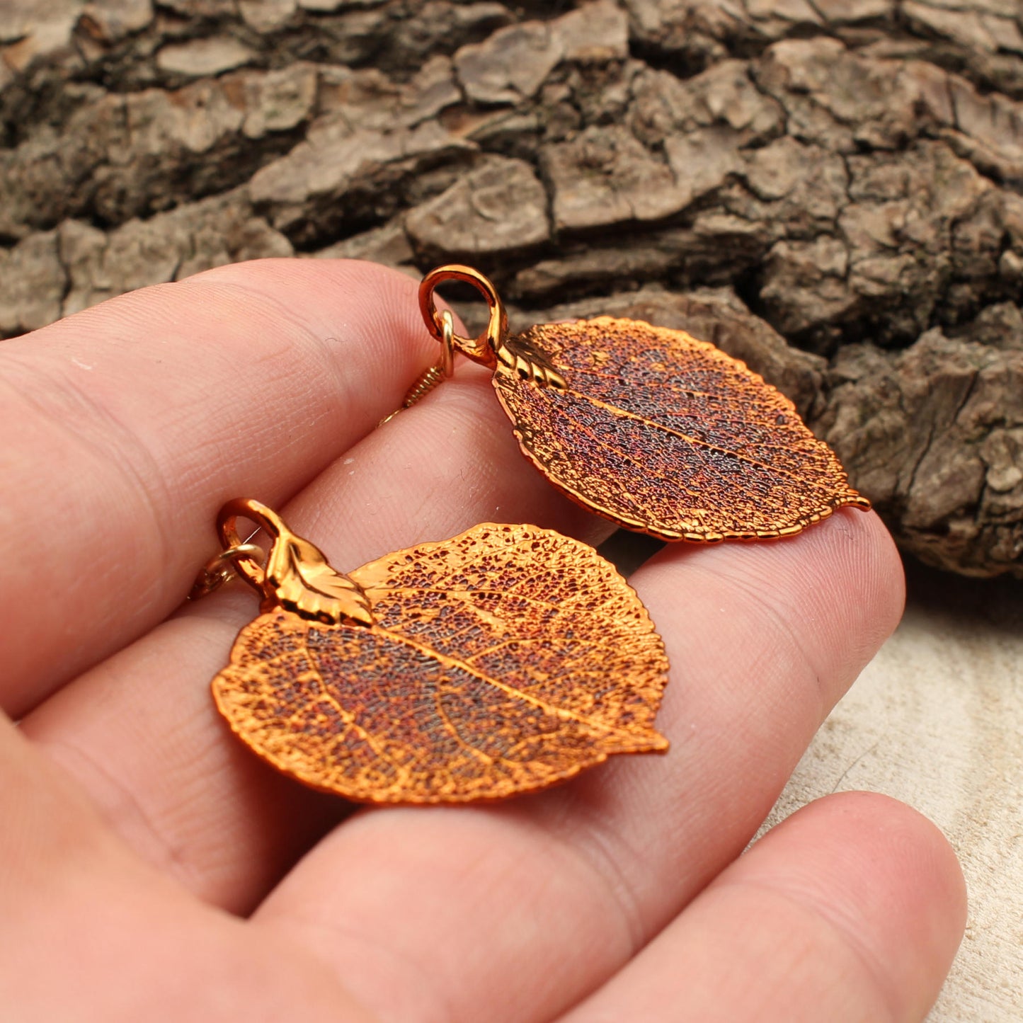 Aspenblatt Ohrringe verkupfert