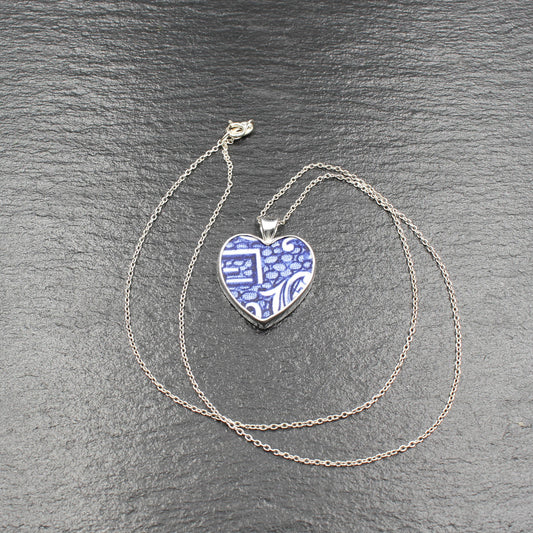 Englisches Porzellan "Old Willow" Herz Anhänger