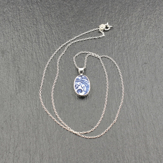 Englisches Porzellan "Old Willow" Anhänger - Oval (Klein)