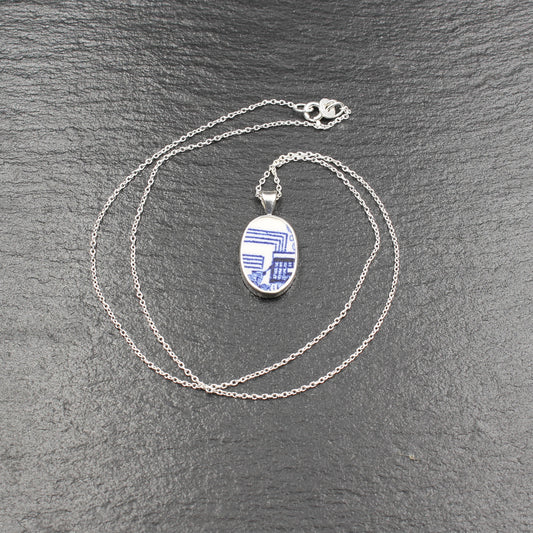 Englisches Porzellan "Old Willow" Anhänger - Oval