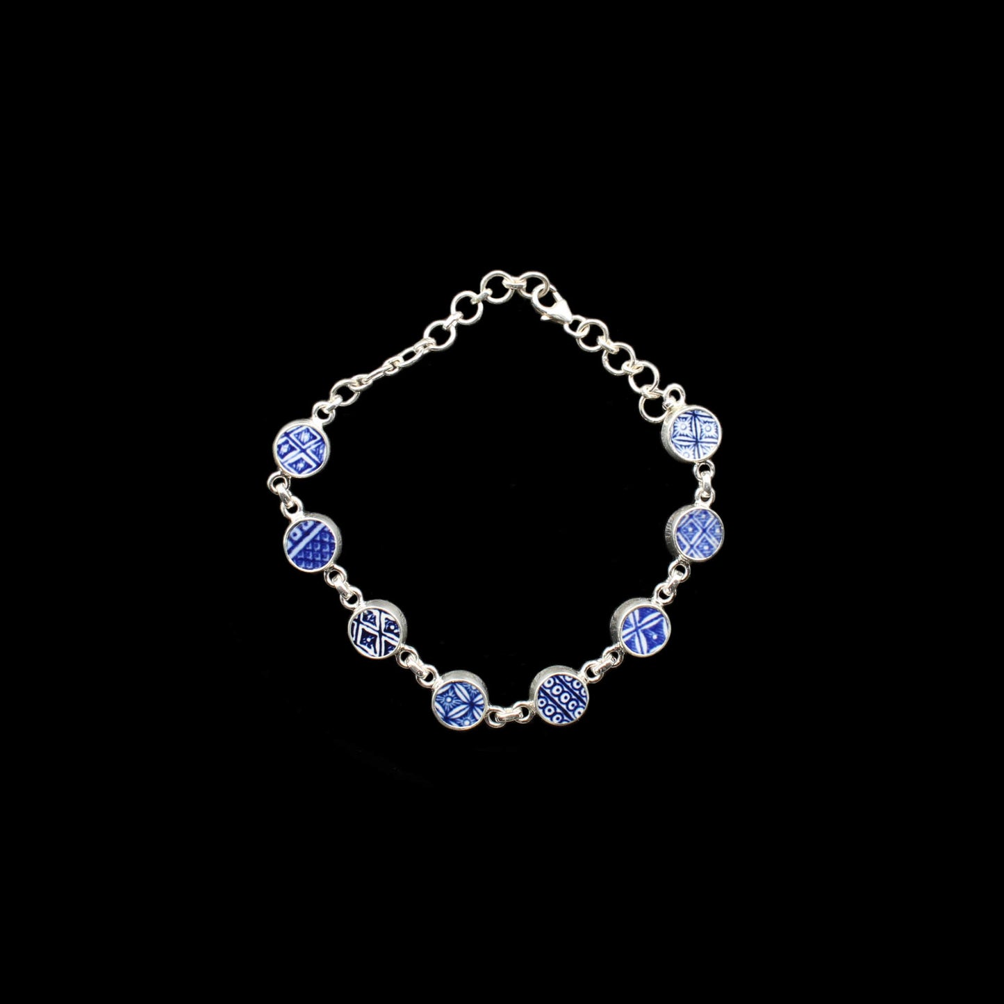 Englisches Porzellan "Old Willow" Silber Armband - Verstellbar