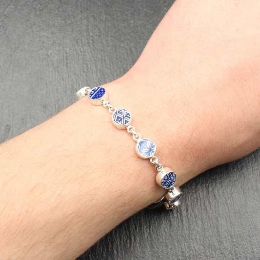 Englisches Porzellan "Old Willow" Silber Armband - Verstellbar