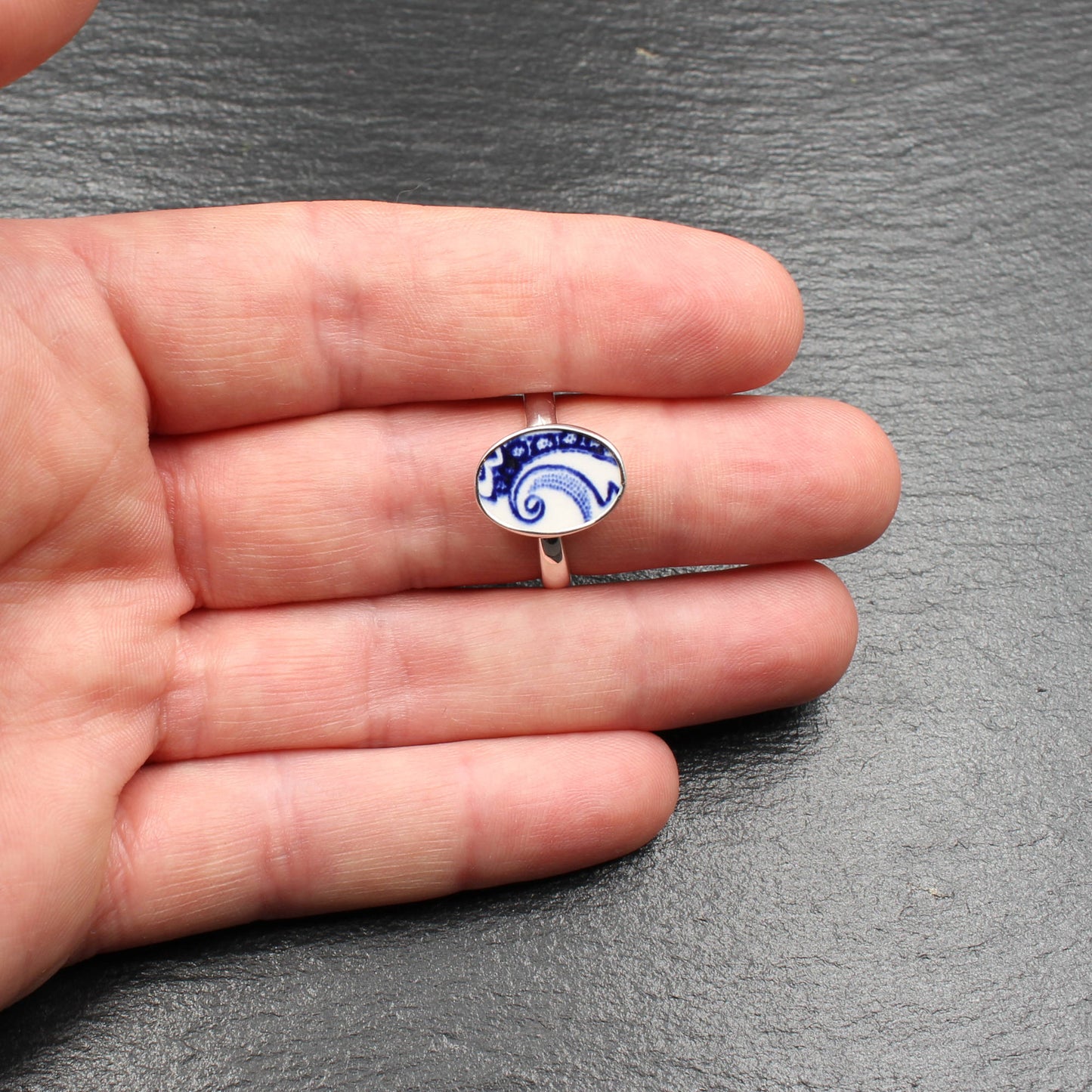 Englisches Porzellan "Old Willow" Ring - Oval