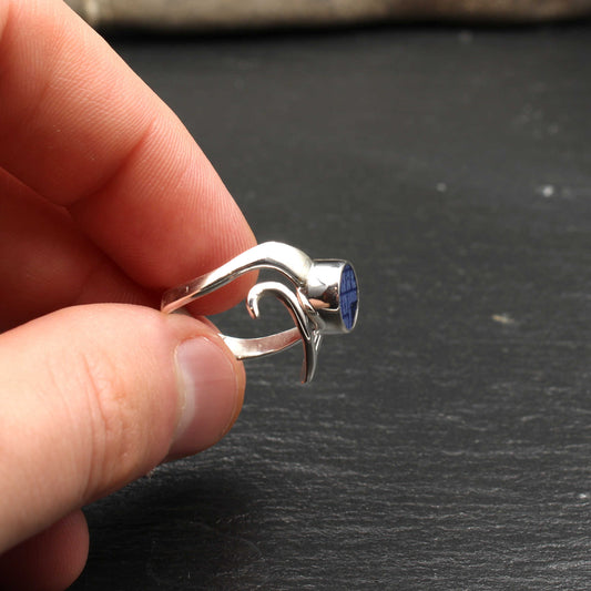 Englisches Porzellan "Old Willow" Wellenform Ring - Verstellbar