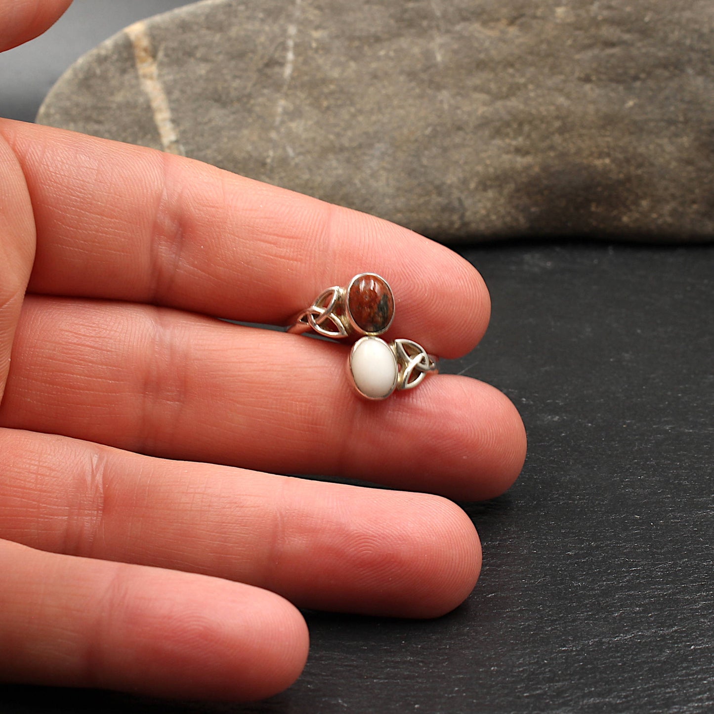 Doppelstein Ring keltisches Design - Silber - Verstellbar