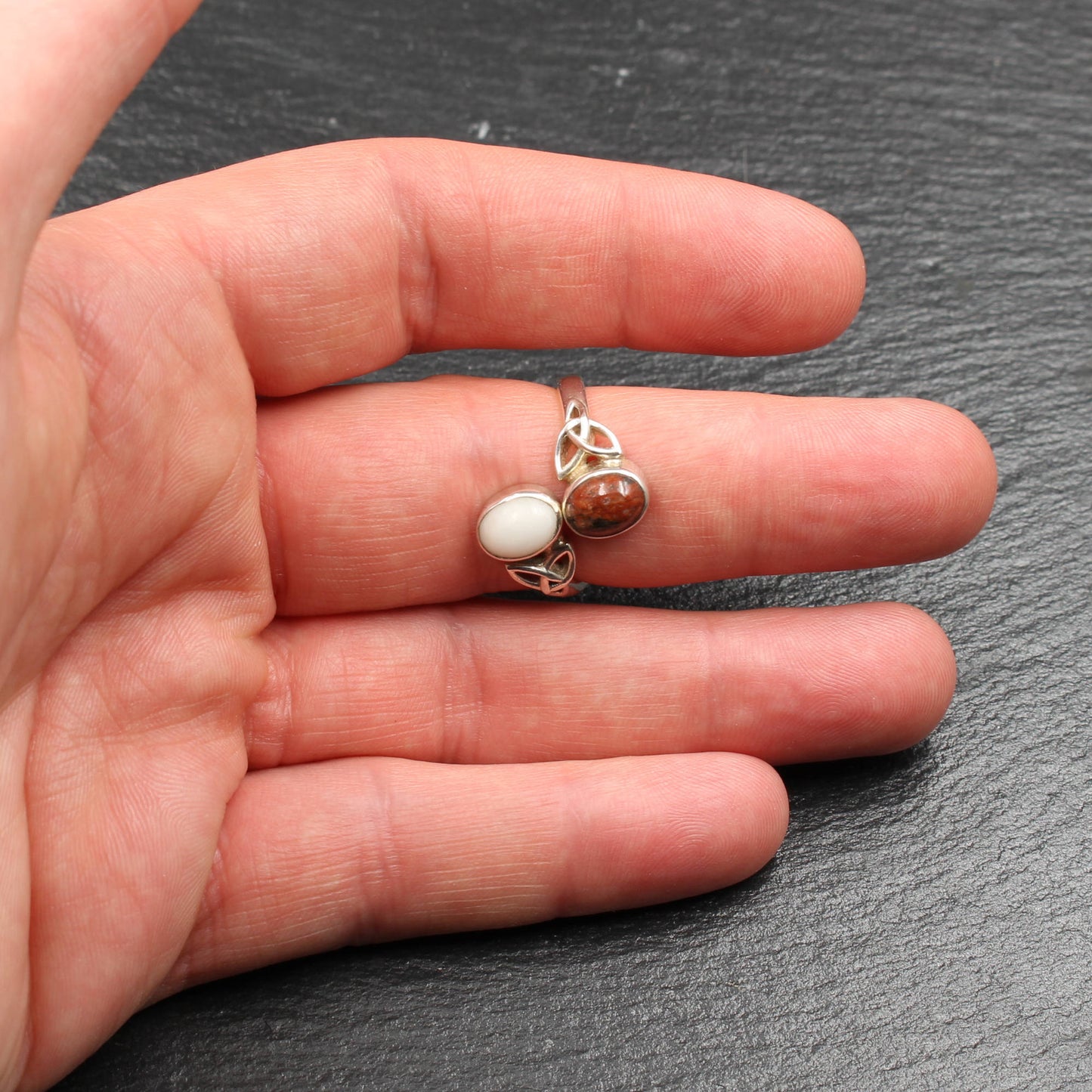 Doppelstein Ring keltisches Design - Silber - Verstellbar