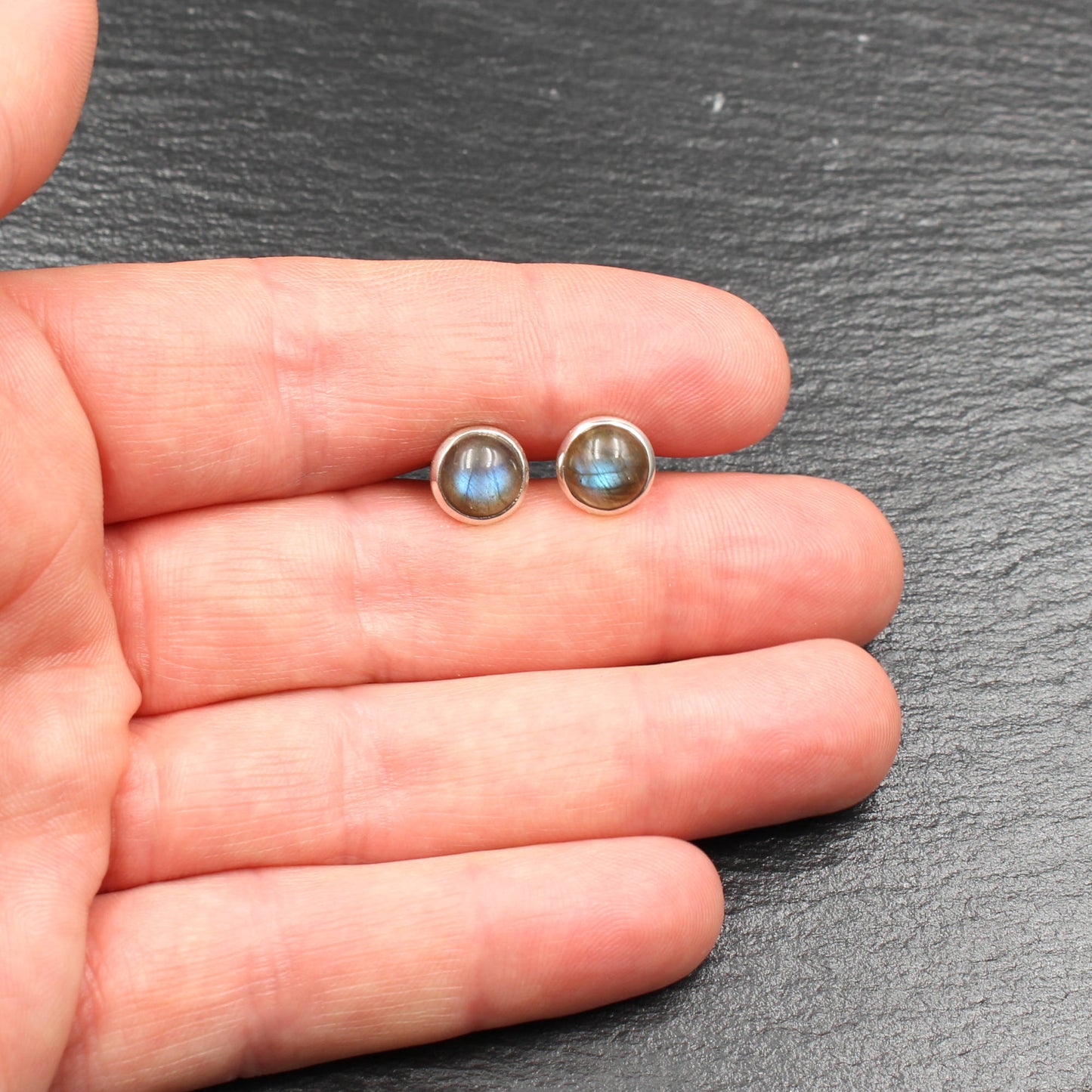 Labradorit Silber Ohrstecker - 8 mm