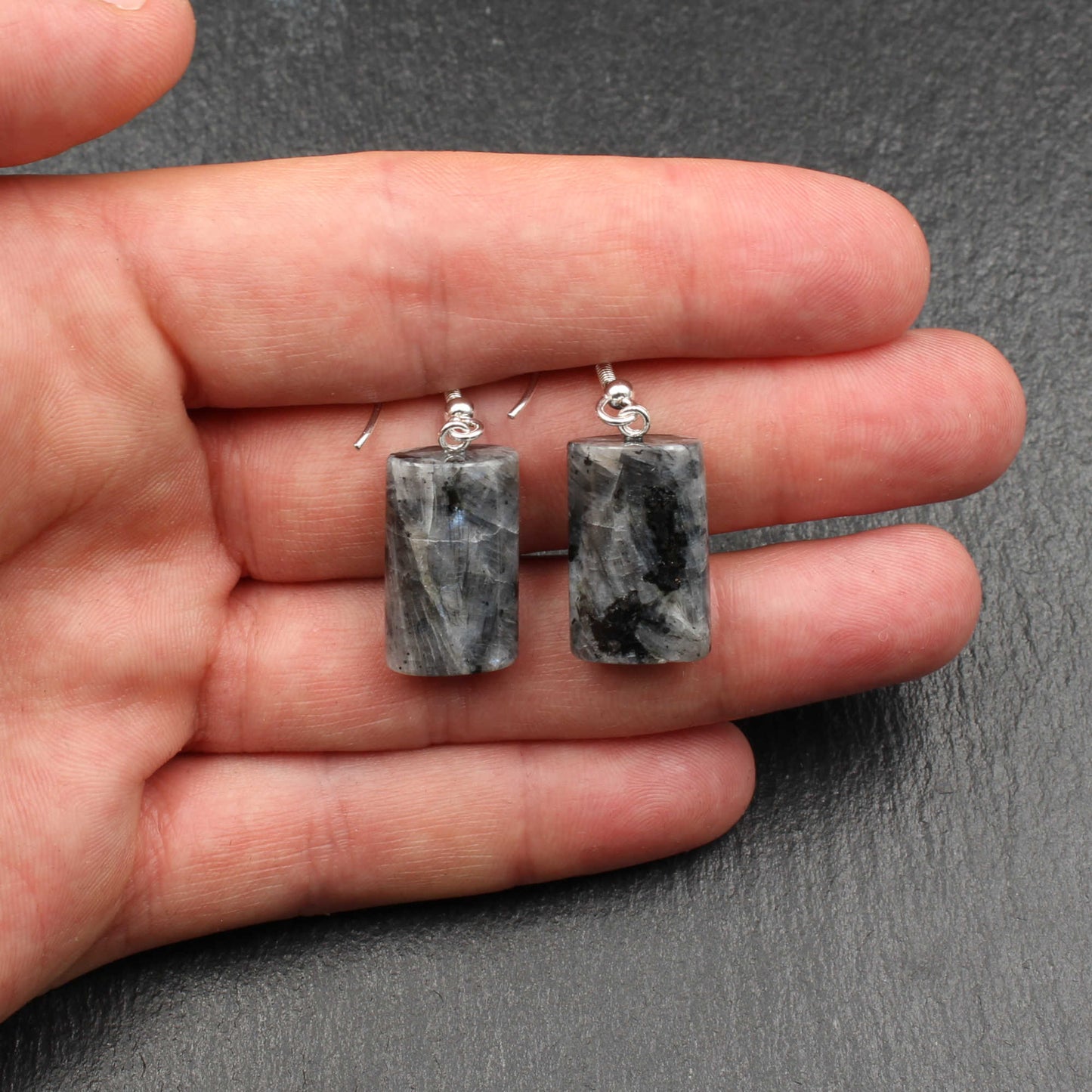 Larvikit / Blue Pearl Granit Anhänger & Ohrring Set - Handarbeit