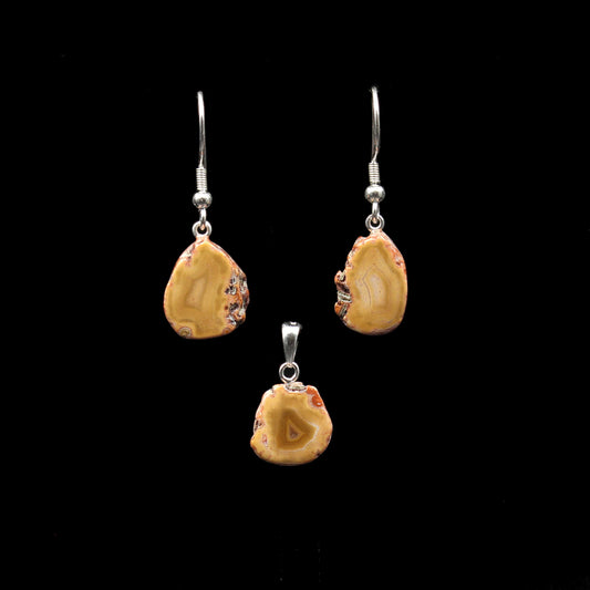 Achat Ohrringe + Anhänger Set - Handarbeit | Achat aus Sachsen