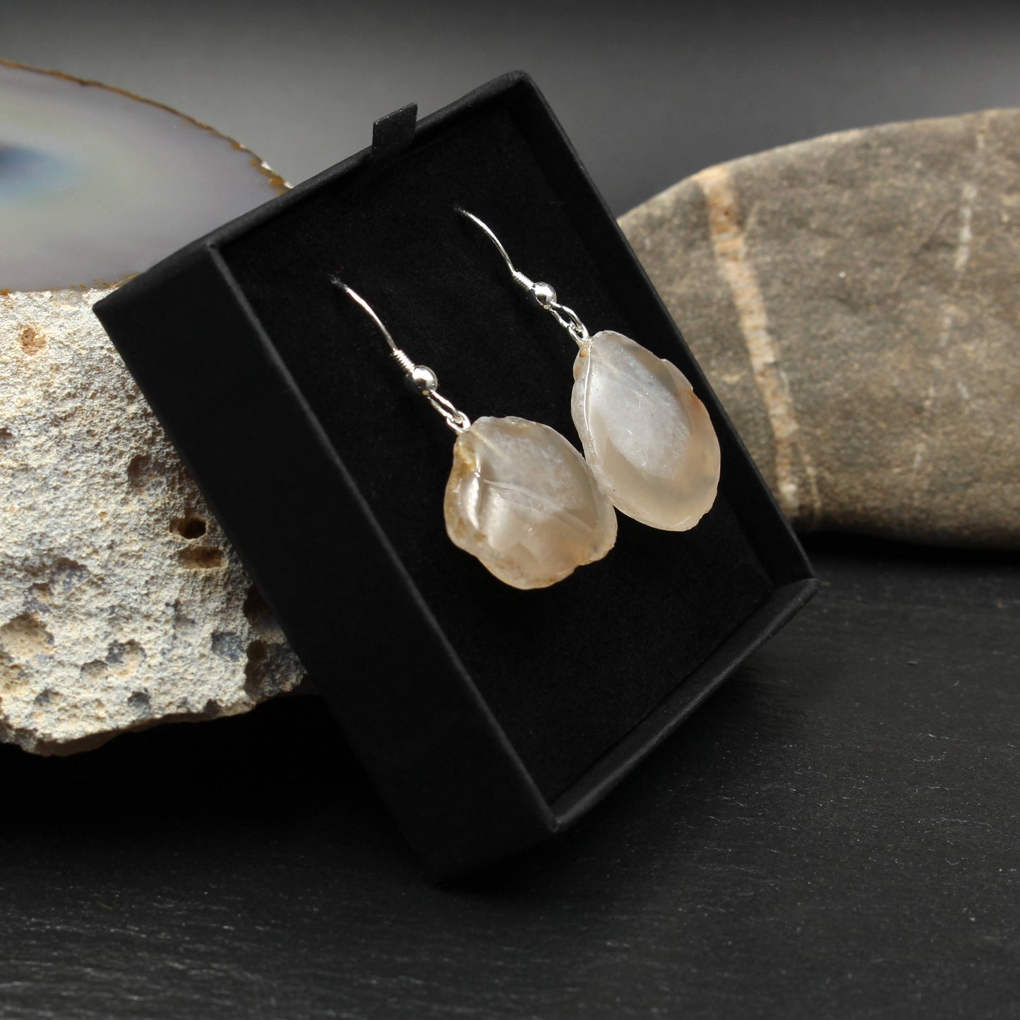 German Chalcedony Nodule Earrings - Handmade