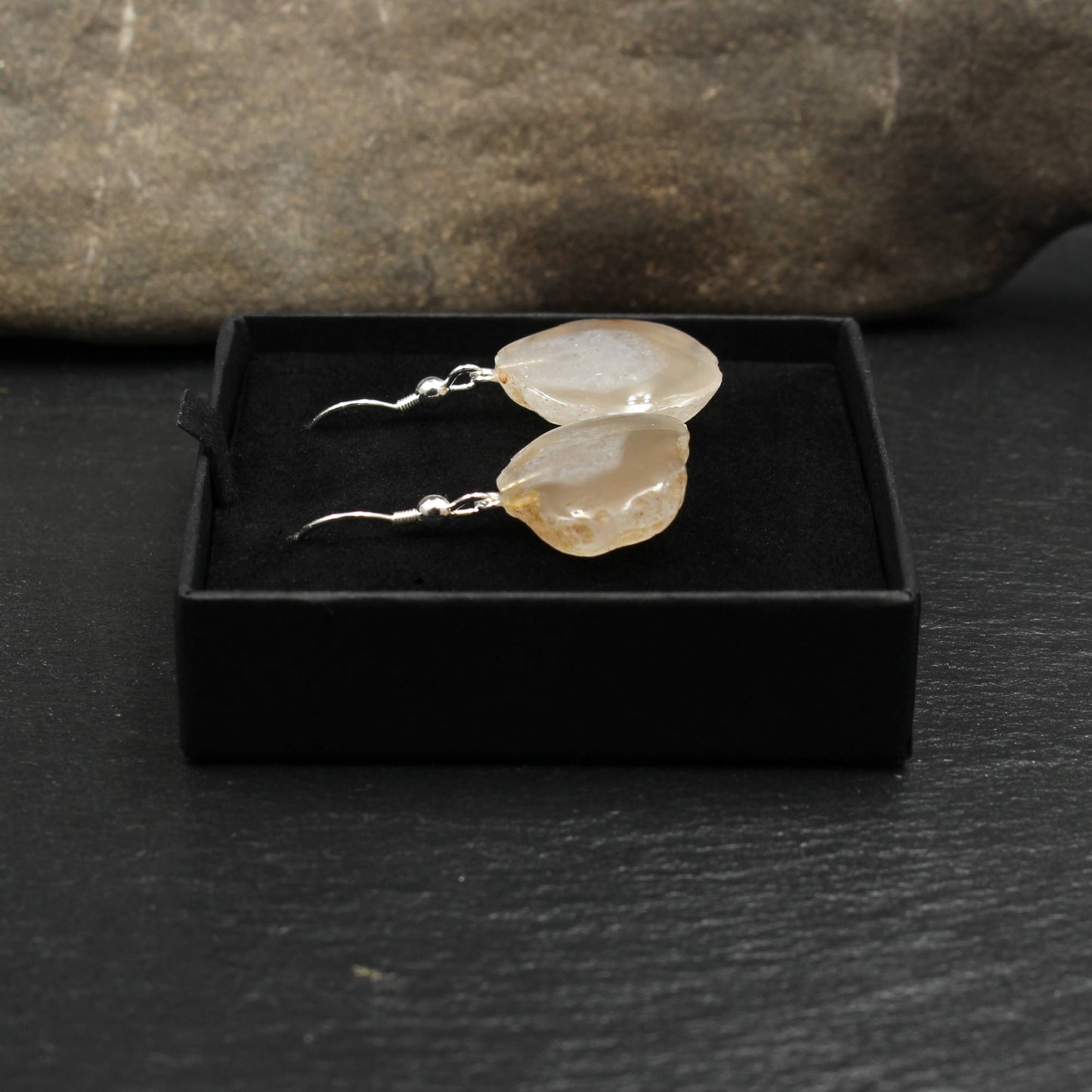 German Chalcedony Nodule Earrings - Handmade