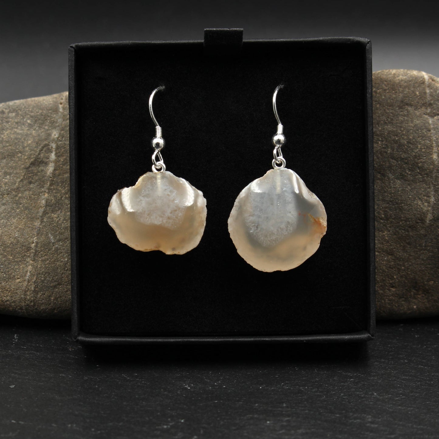 German Chalcedony Nodule Earrings - Handmade