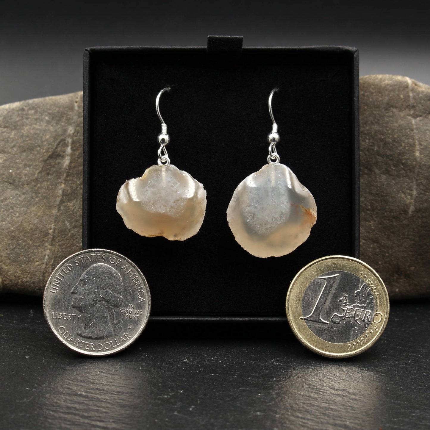 German Chalcedony Nodule Earrings - Handmade
