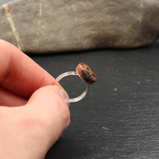 Red Granite Silver Ring (Adjustable) - Handmade in Germany