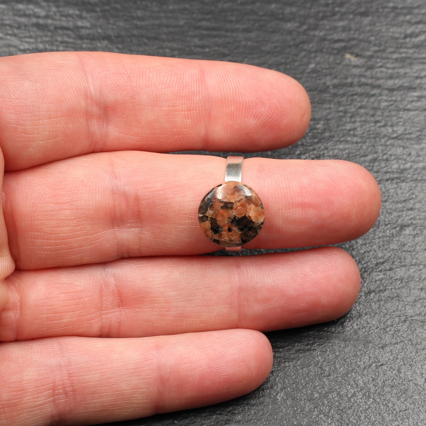 Red Granite Silver Ring (Adjustable) - Handmade in Germany