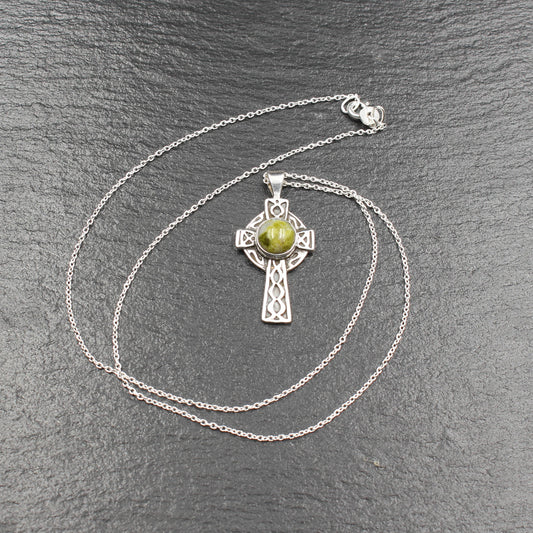 Schottischer Iona Marmor Keltisches Kreuz Silber Anhänger