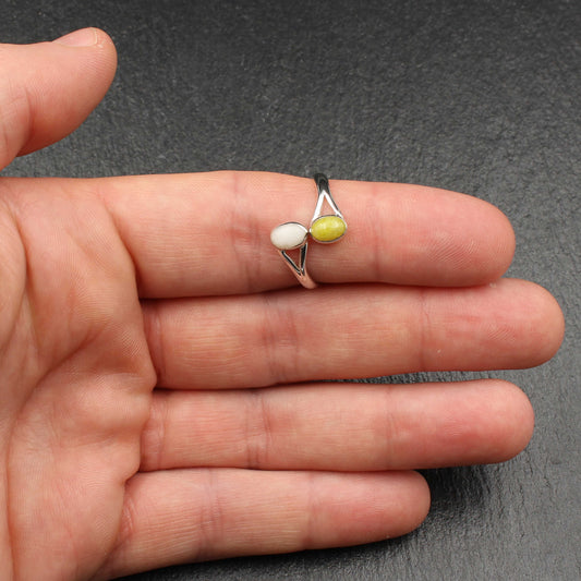 Iona Marmor Doppelstein Silber Ring - Verstellbar
