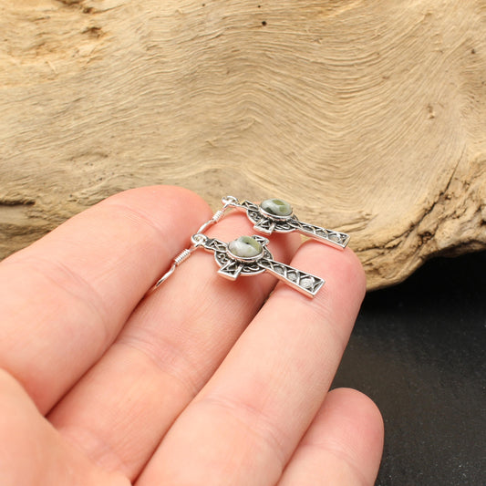 Iona Marmor Silber Ohrringe Keltisches Kreuz