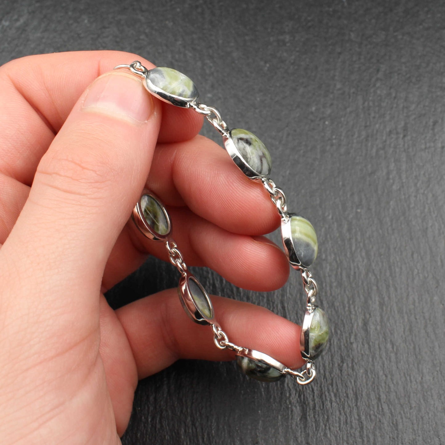 Skye Marmor Silber Armband - Verstellbar