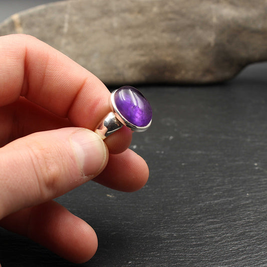 Amethyst Silber Ring - Oval (Verstellbar)