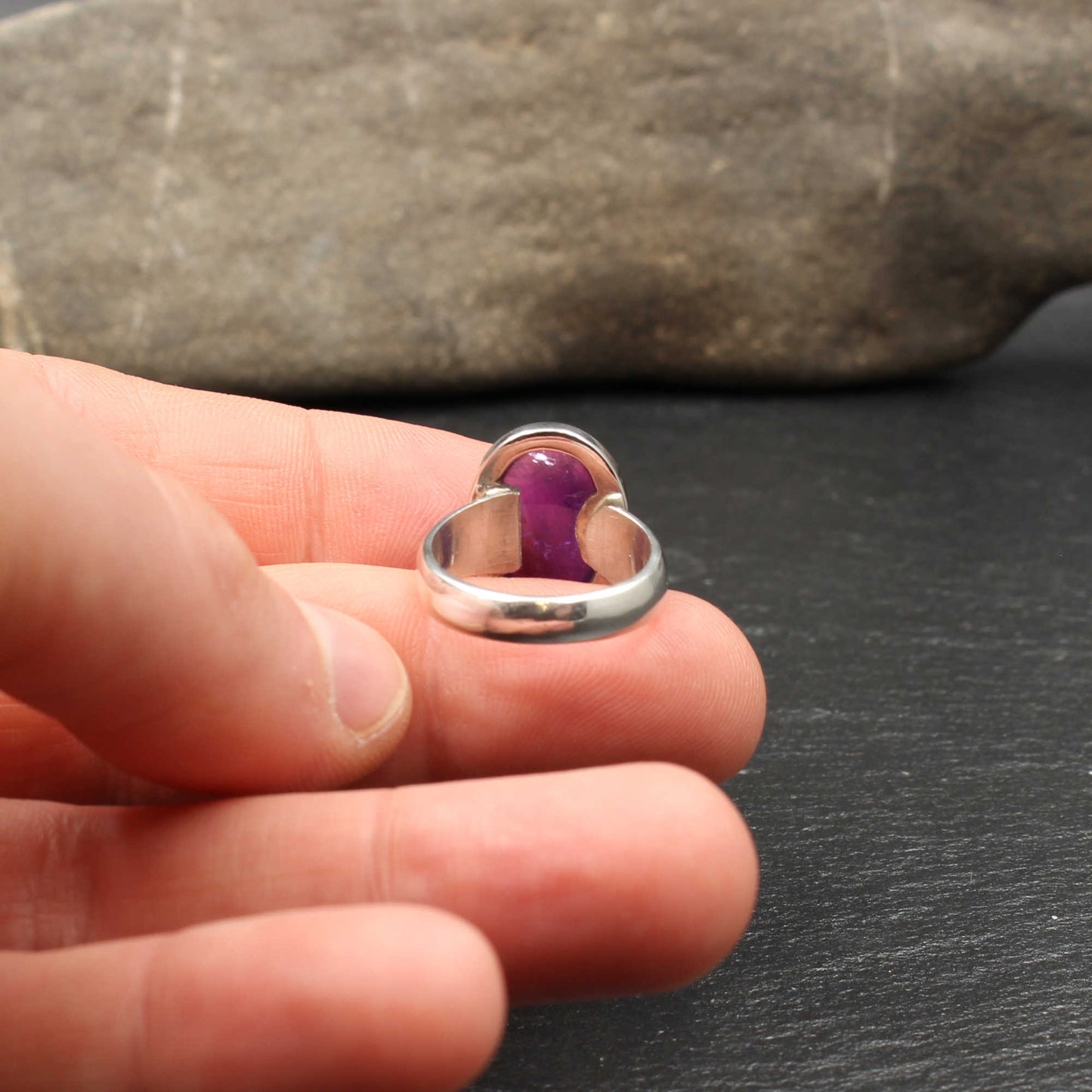 Amethyst Silber Ring - Oval (Verstellbar)