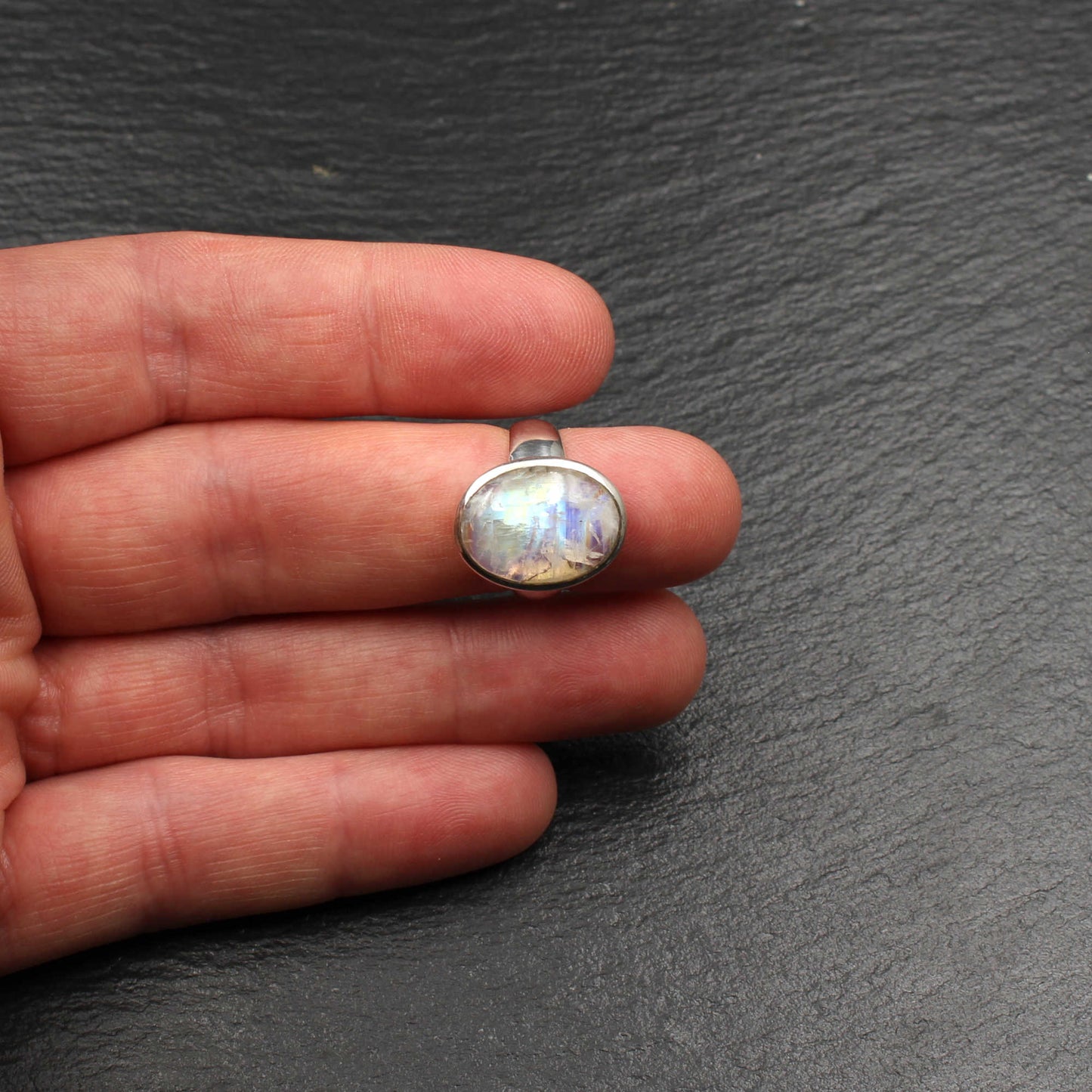 Regenbogen Mondstein Silber Ring - Oval (Verstellbar)