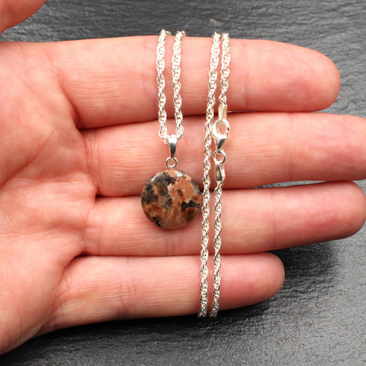 Red granite pendant - handmade