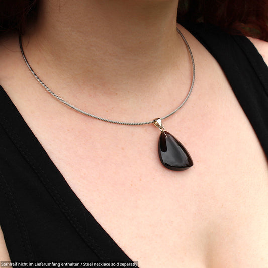 Schwarzer Obsidian Anhänger - Handarbeit