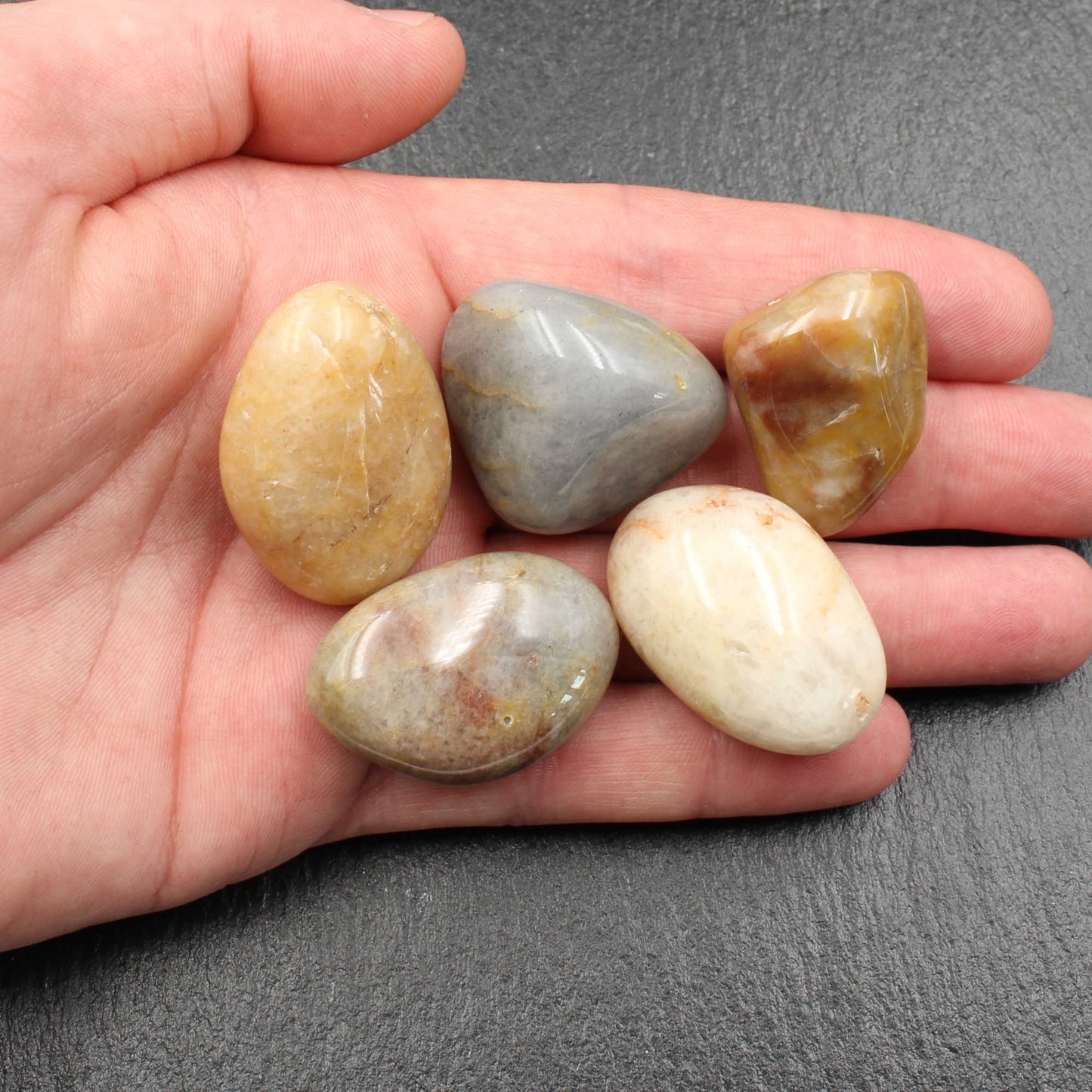 5x Rhein Quarz Trommelsteine