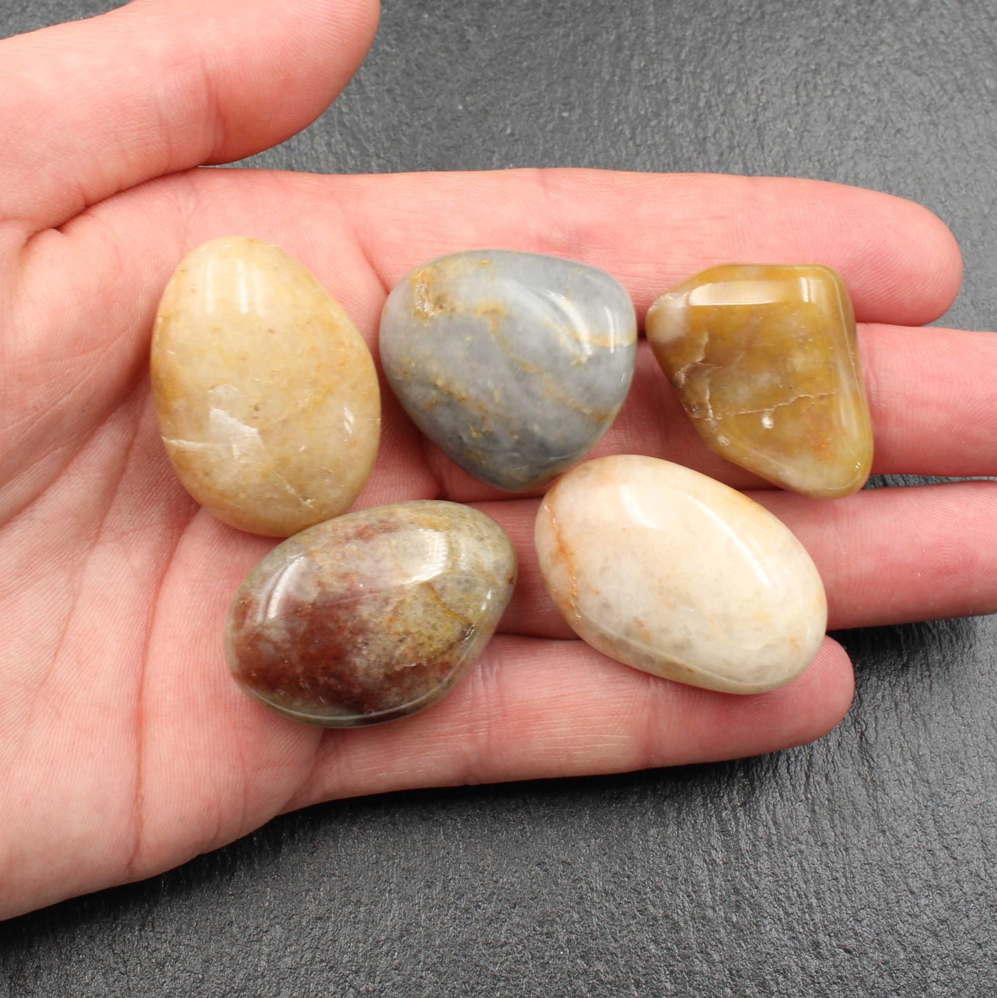5x Rhein Quarz Trommelsteine
