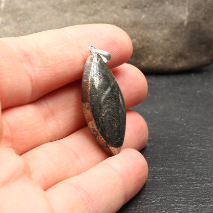 Feather pyrite pendant - handmade