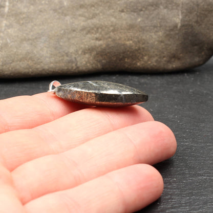Feather pyrite pendant - handmade