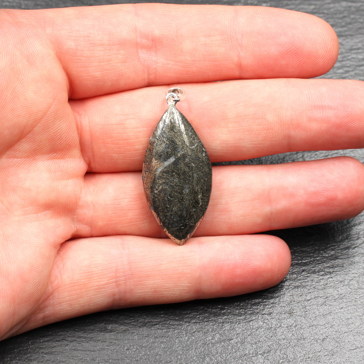 Feather pyrite pendant - handmade