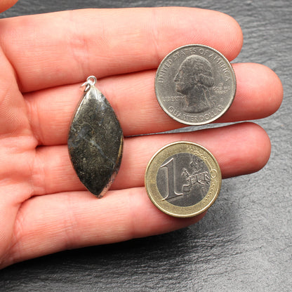 Feather pyrite pendant - handmade