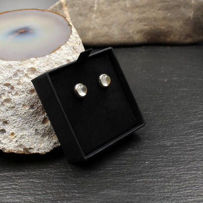 Rock crystal silver ear studs- Cabochon