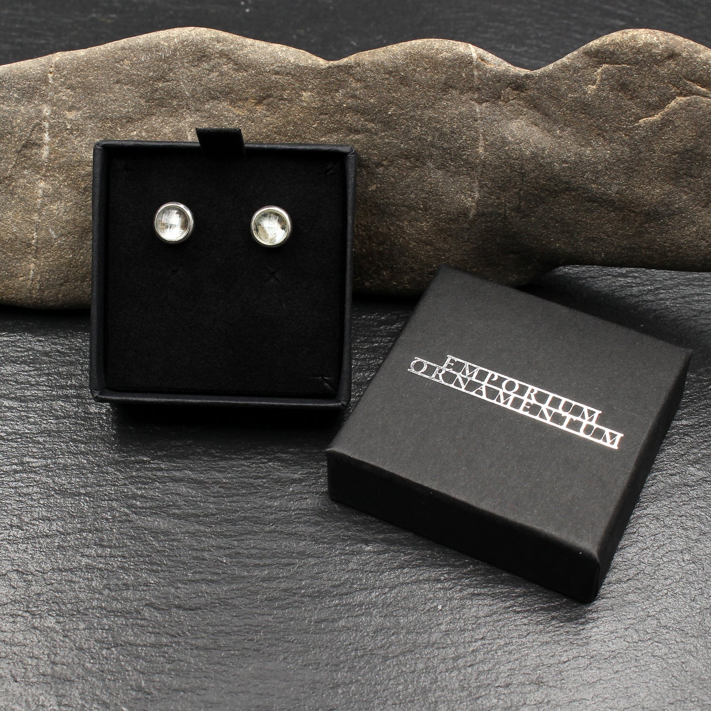 Rock crystal silver ear studs- faceted