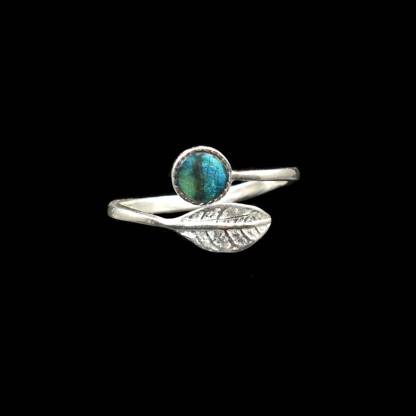 Finnischer Spektrolith Sterlingsilber Blattring (Größenverstellbar)