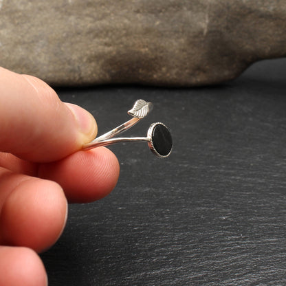 Finnish Spectrolite Leaf Sterling Silver Ring (Adjustable)