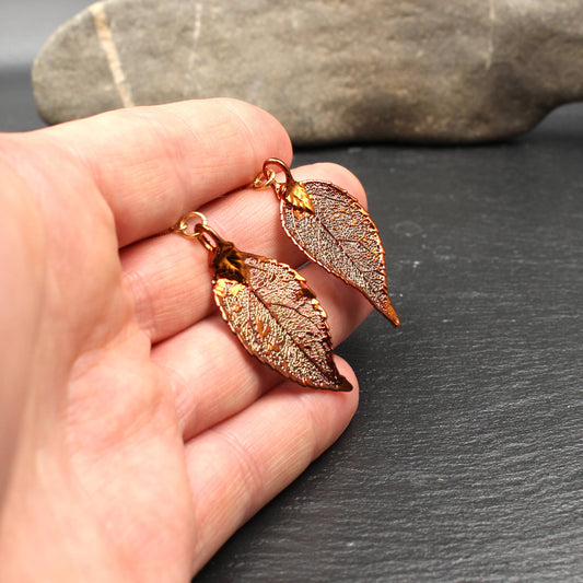 Lorbeerblatt Ohrringe verkupfert