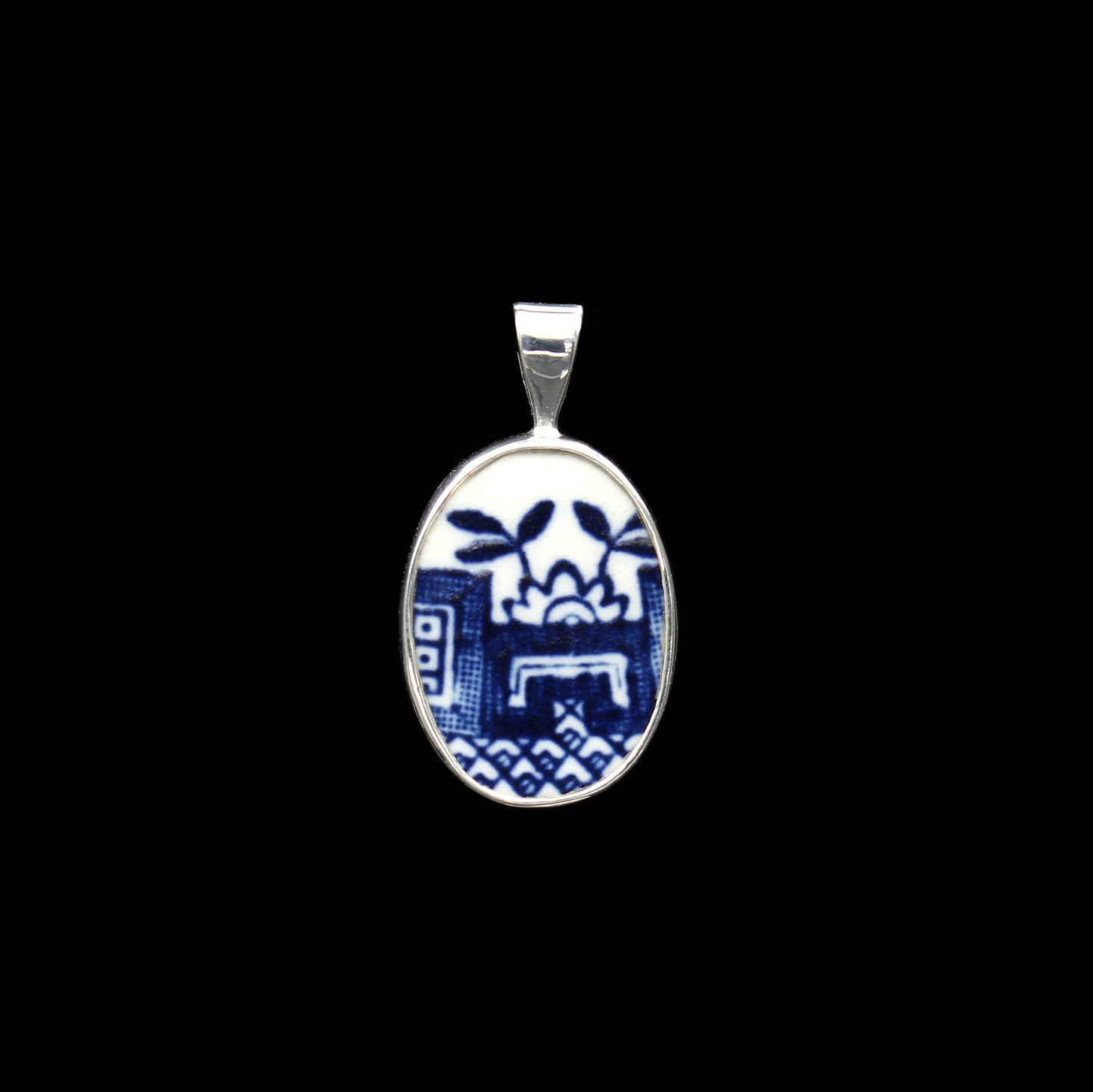 Englisches Porzellan "Old Willow" Anhänger - Oval