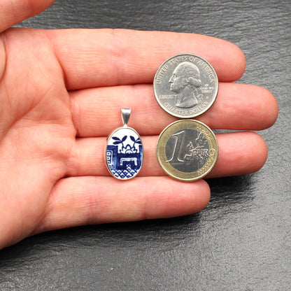 Englisches Porzellan "Old Willow" Anhänger - Oval