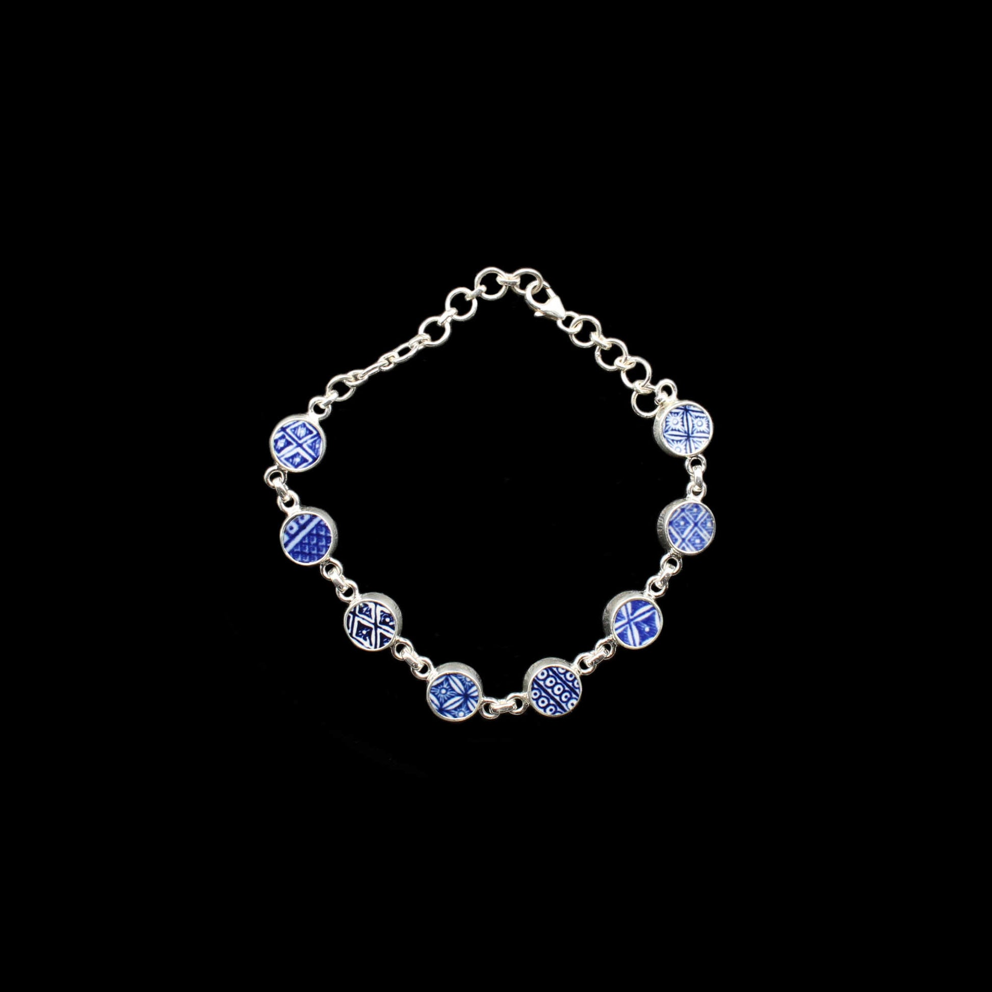 Englisches Porzellan "Old Willow" Silber Armband - Verstellbar