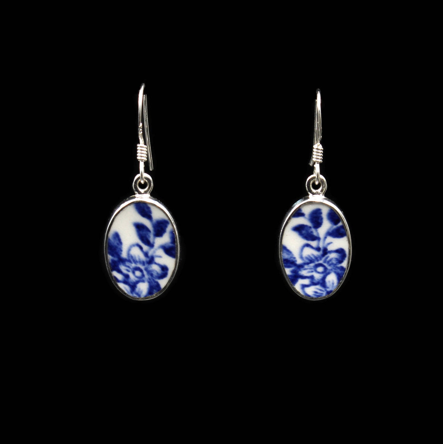 Englisches Porzellan "Old Willow" Oval Ohrringe