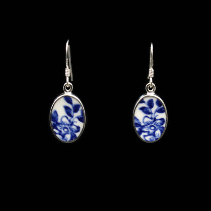 Englisches Porzellan "Old Willow" Oval Ohrringe