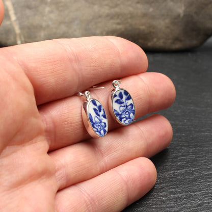 Englisches Porzellan "Old Willow" Oval Ohrringe