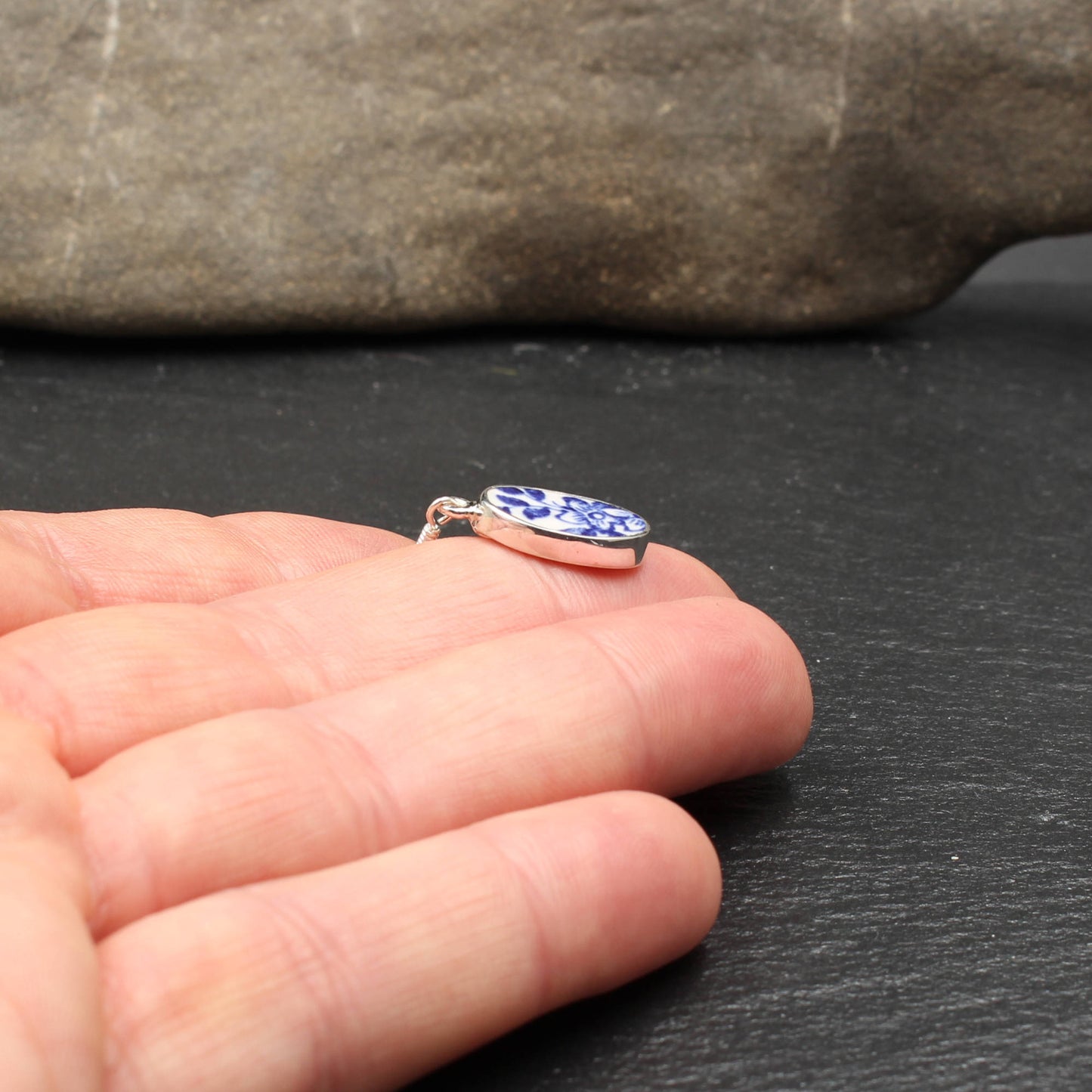 Englisches Porzellan "Old Willow" Oval Ohrringe